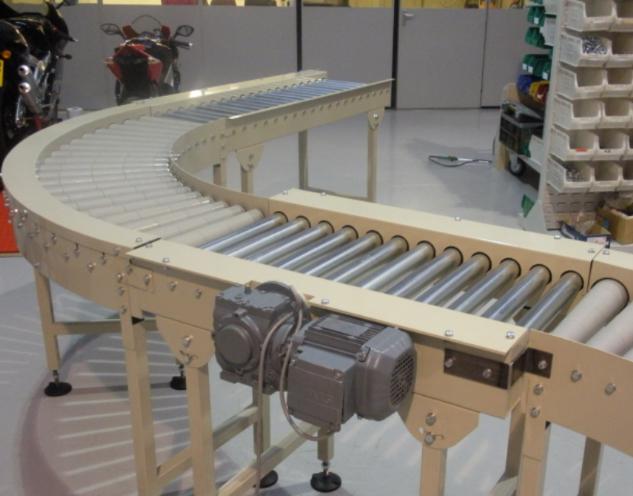 Image of roller conveyor system around a 90 degree tight curve